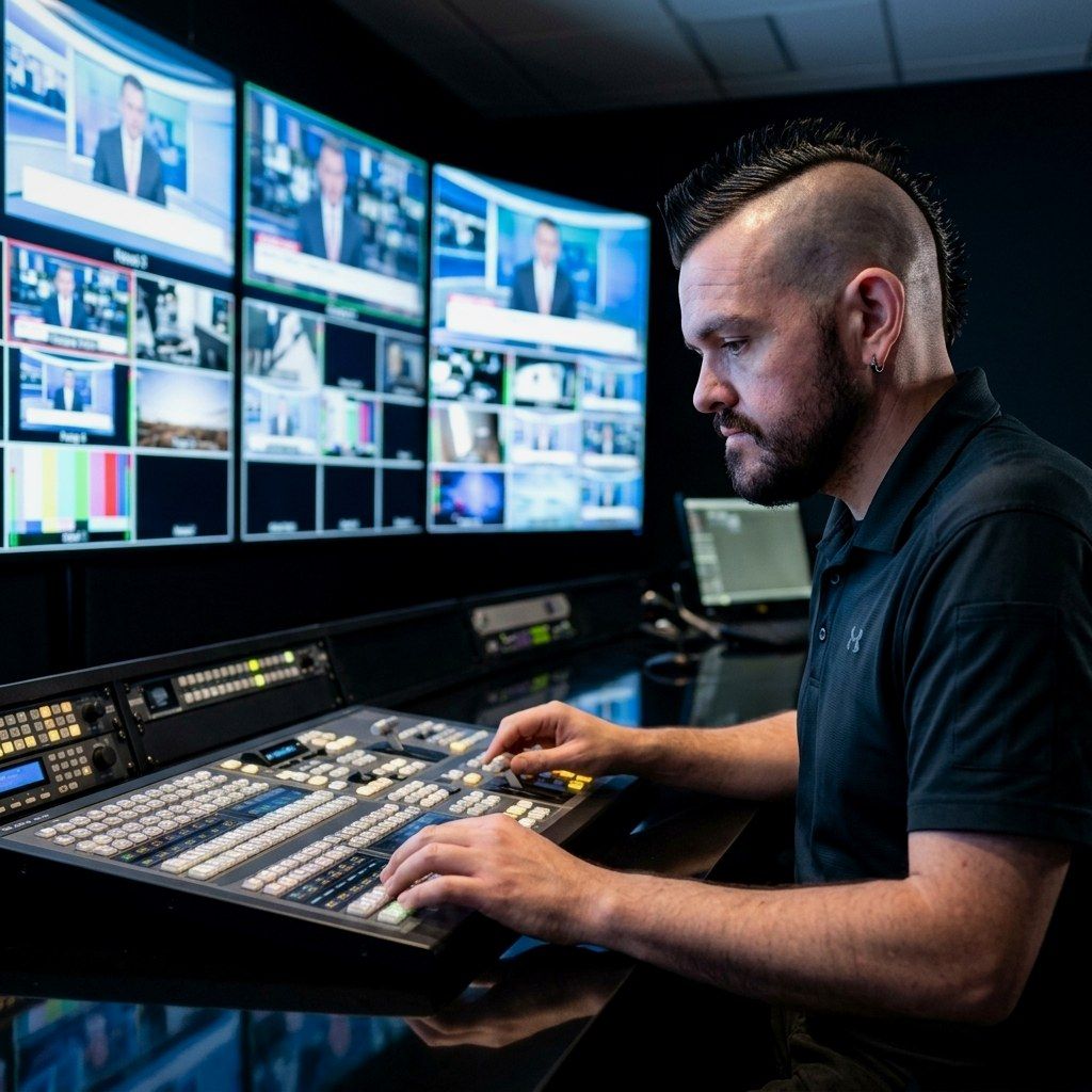 Technical director in profile at the broadcast switcher